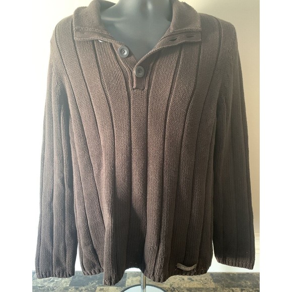 Men's Calvin Klein XL Extra Large Brown Cotton Knit Long Sleeve V-Neck Sweater - Picture 2 of 7
